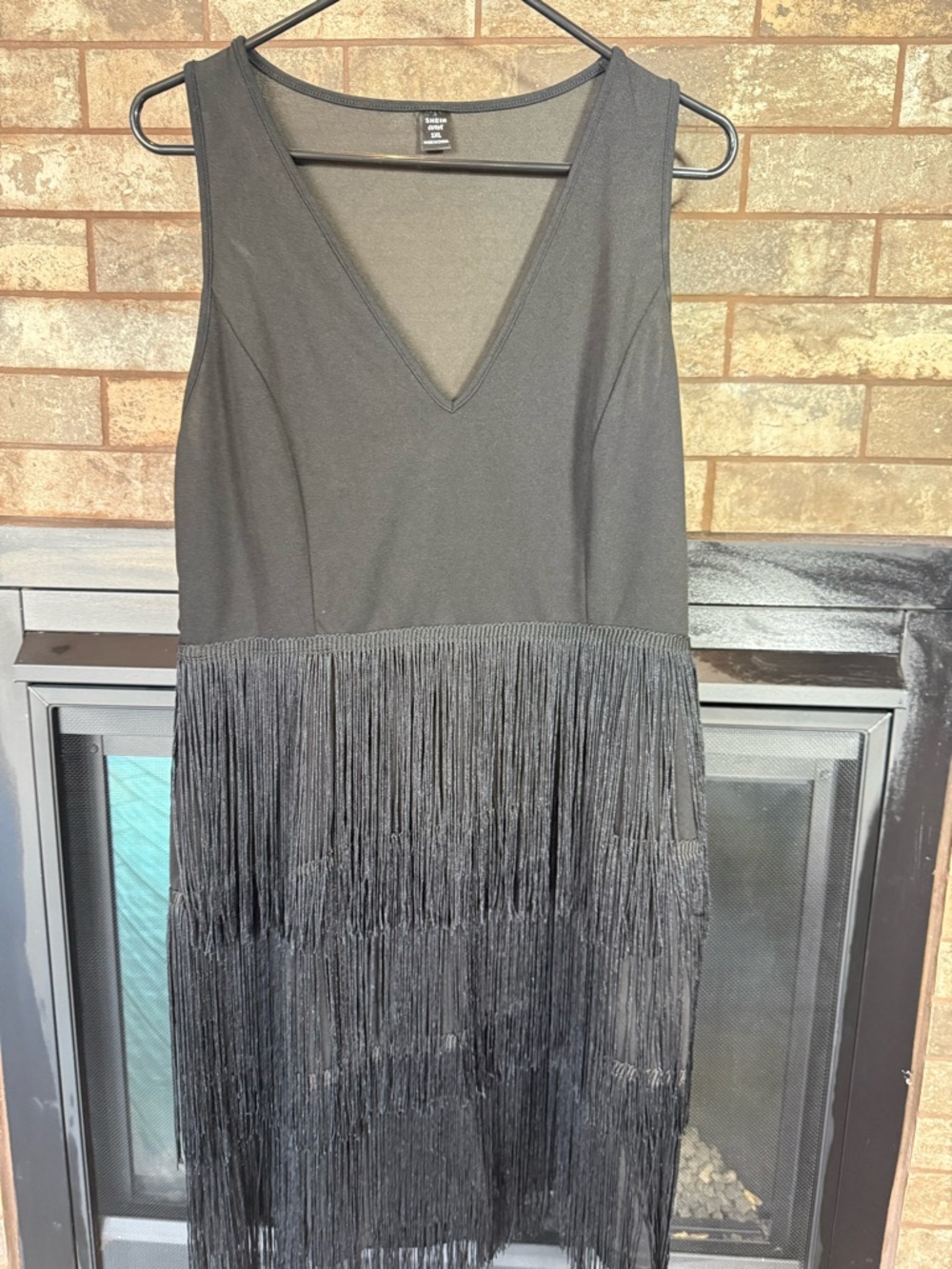 SHEIN Black Sleeveless V-Neck Fringe Mini Dress